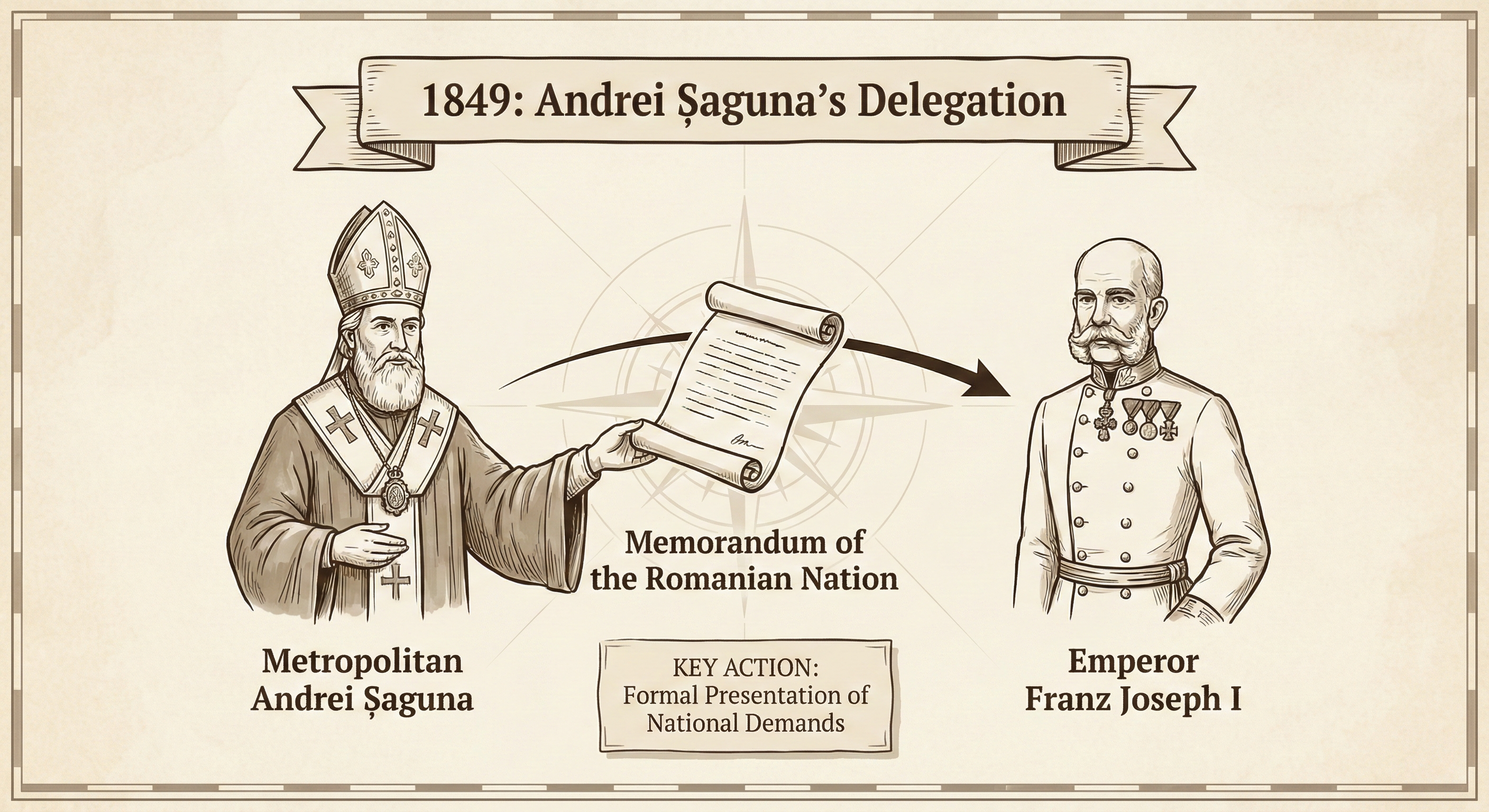 On This Day: 1849 - The delegation headed by Metropolitan bishop Andrei Șaguna hands out to the Emperor Franz Josep image 2