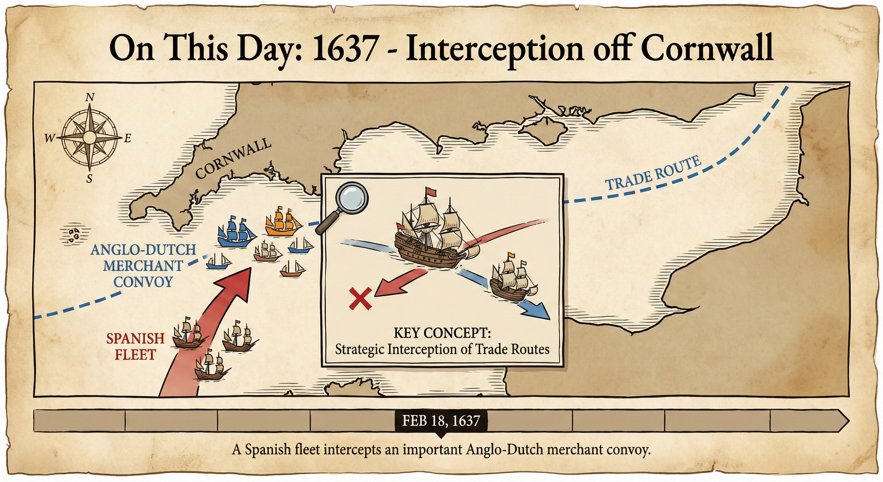 On This Day: 1637 - Off the coast of Cornwall, England, a Spanish fleet intercepts an important Anglo-Dutch merchan image 2