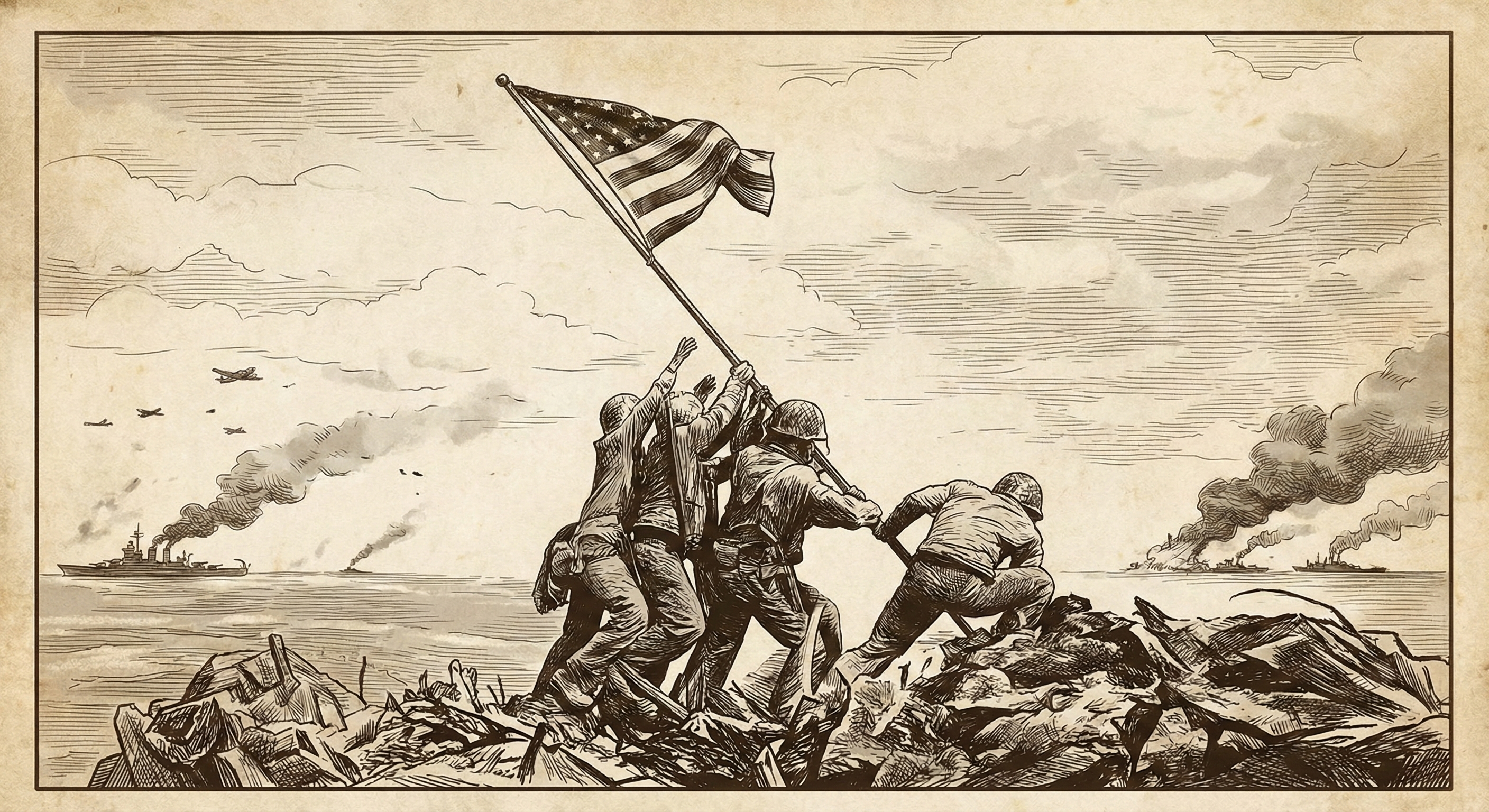 On This Day: 1945 - During the Battle of Iwo Jima, a group of United States Marines reach the top of Mount Suribach image 3